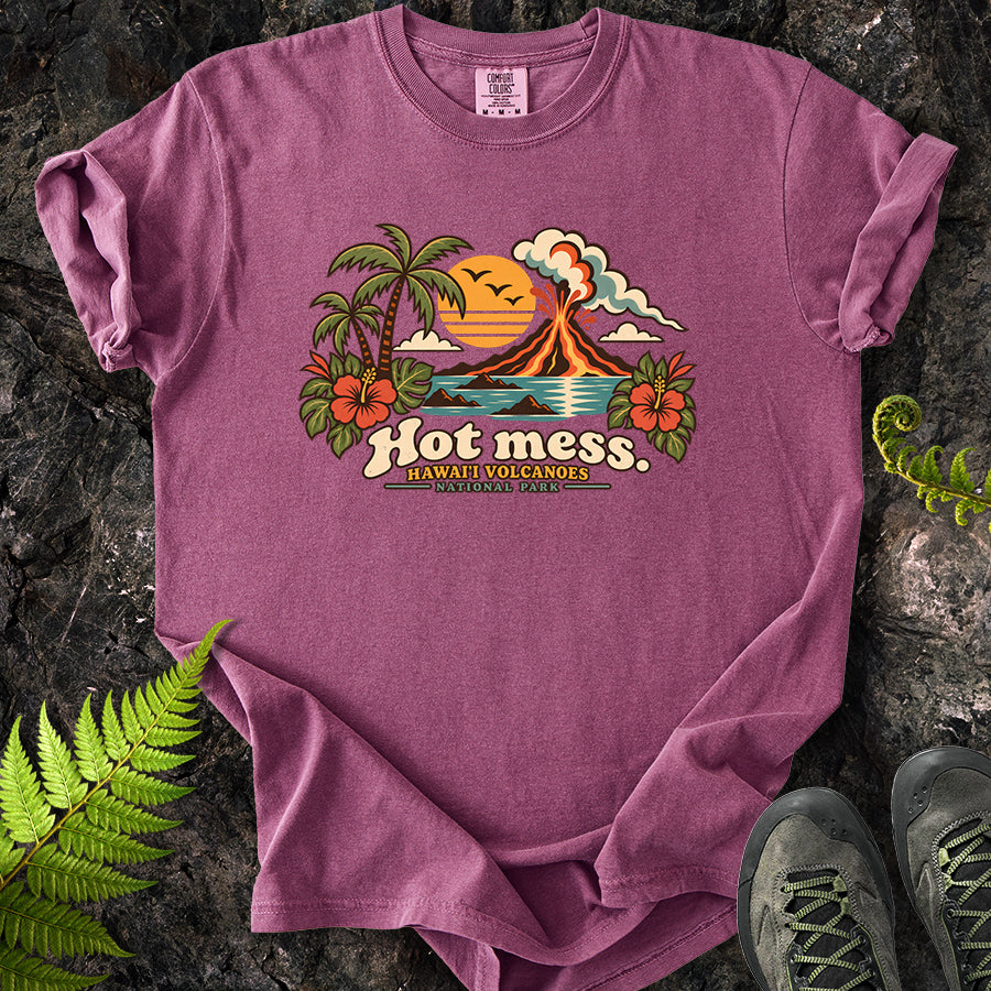 Hot Mess Hawaii Volcanoes Retro T-Shirt