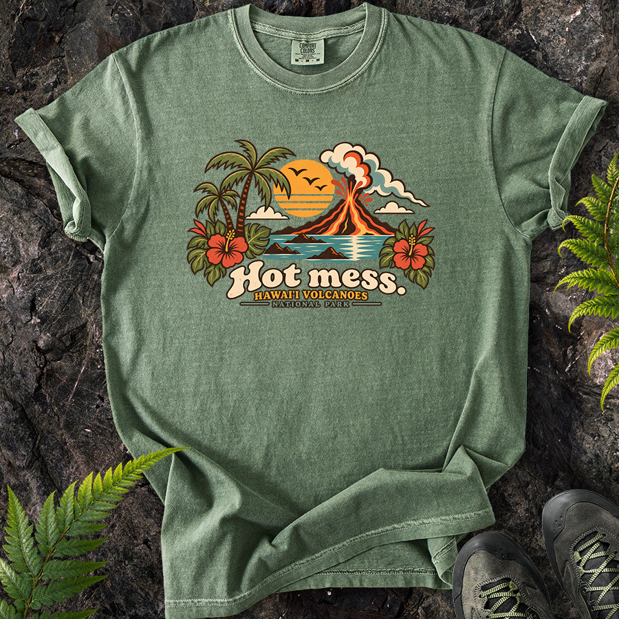 Hot Mess Hawaii Volcanoes Retro T-Shirt