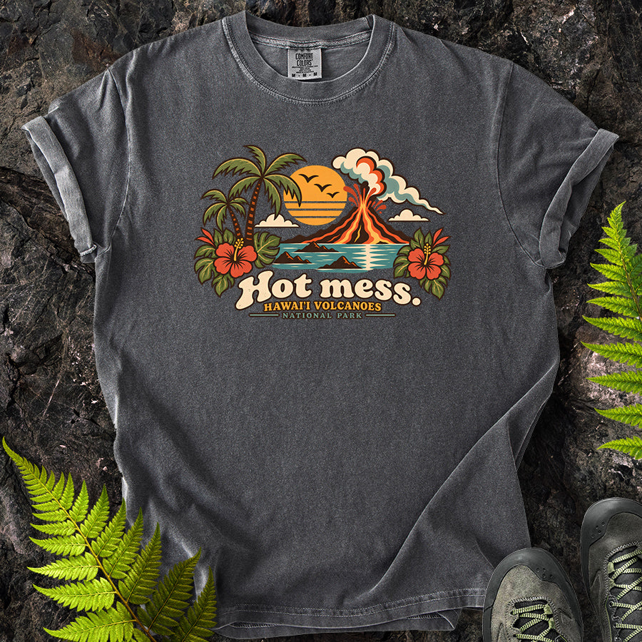 Hot Mess Hawaii Volcanoes Retro T-Shirt