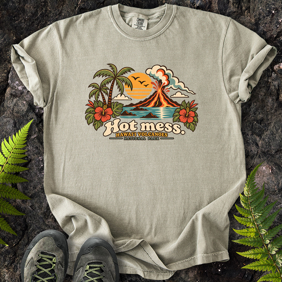 Hot Mess Hawaii Volcanoes Retro T-Shirt