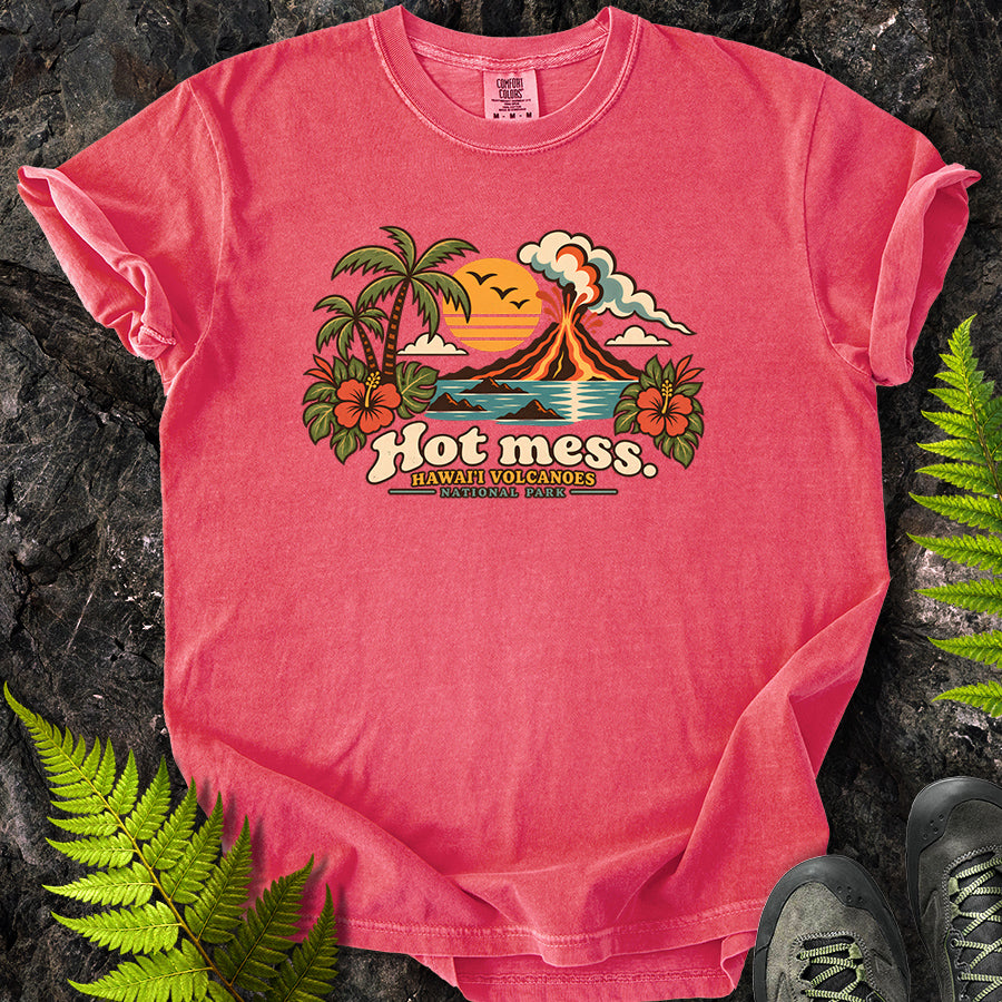 Hot Mess Hawaii Volcanoes Retro T-Shirt