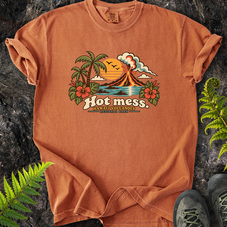 Hot Mess Hawaii Volcanoes Retro T-Shirt