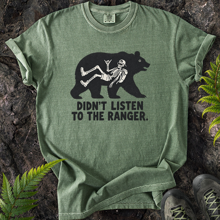 Didn't Listen To The Ranger Bear Black T-Shirt